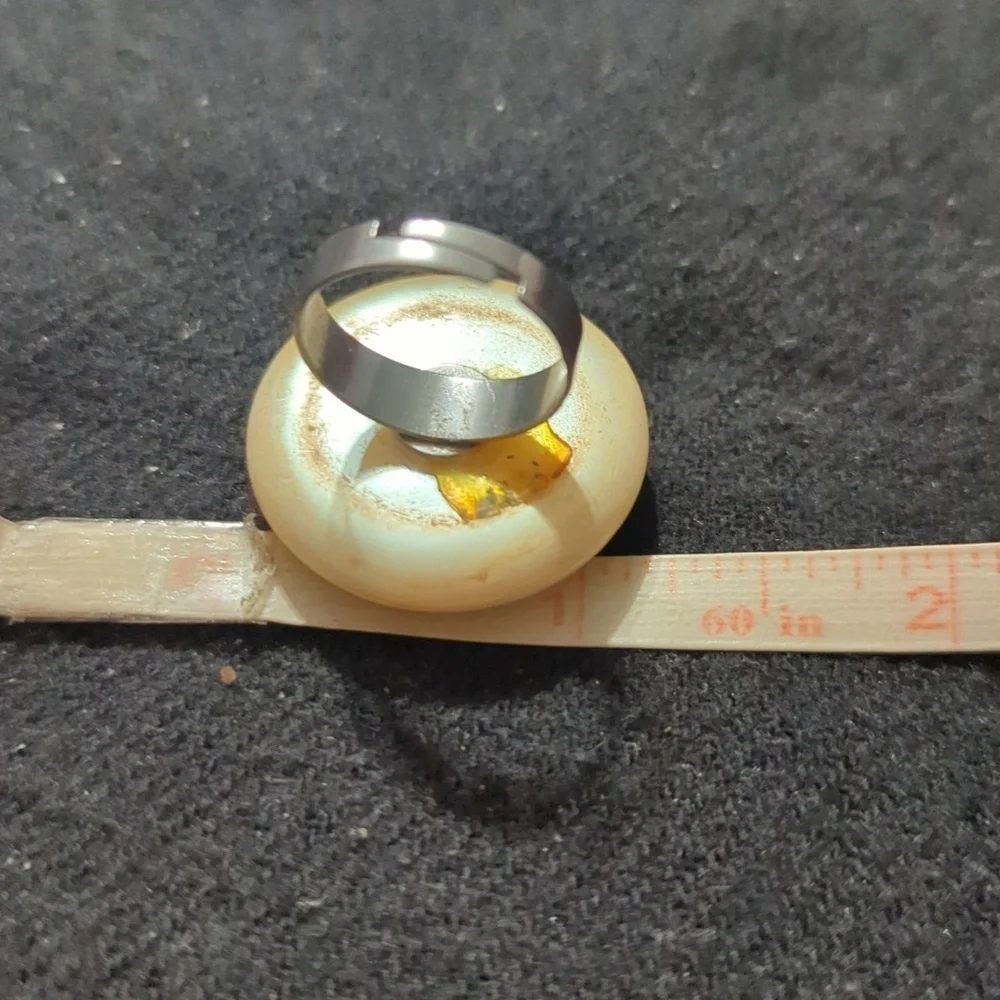 Vintage Cream Faux Pearl Domed Disc Adjustable Statement Ring